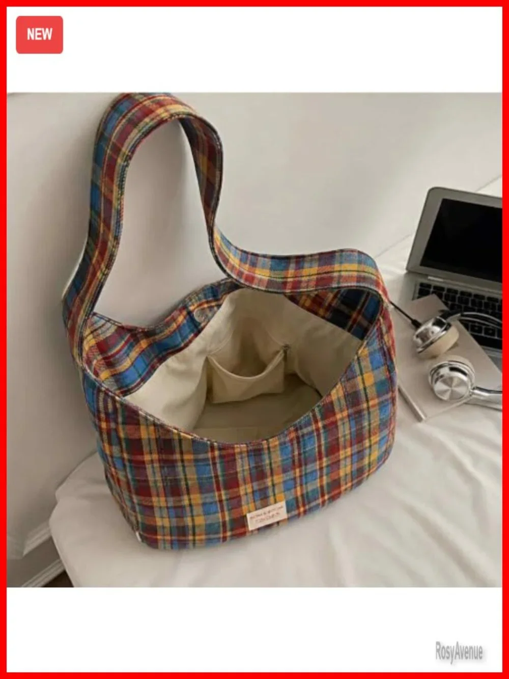 Tweed Plaid Hobo Slouchy Bag Patchwork Shoulder Purse